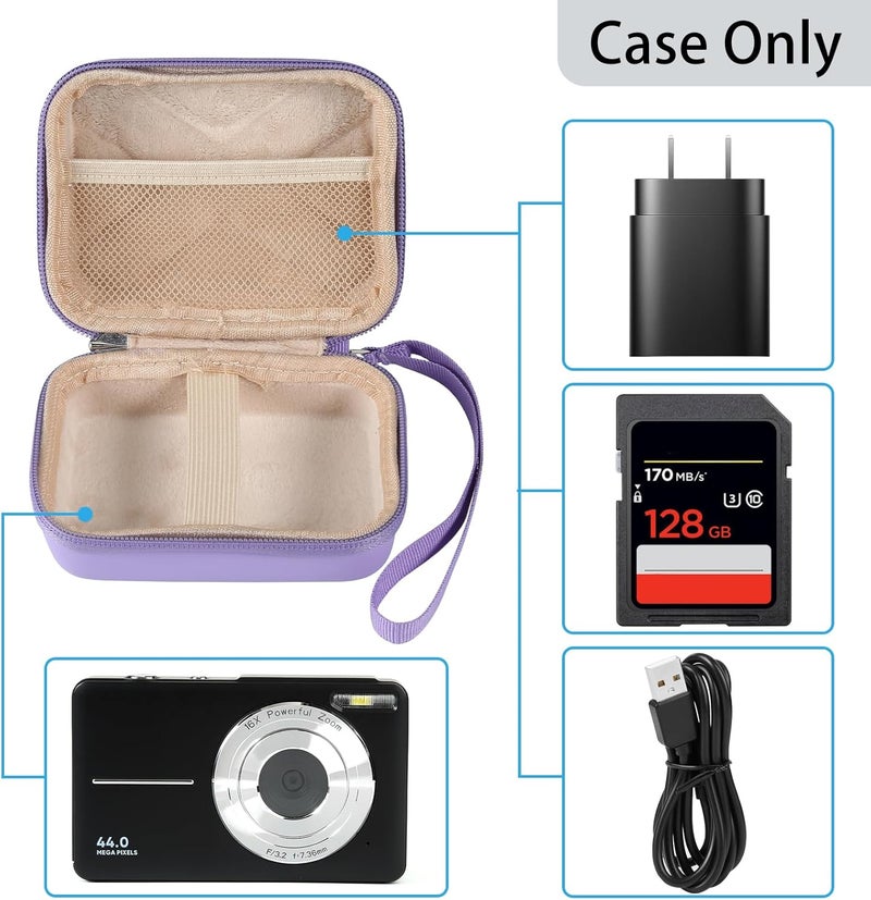 BLK8IGHT Digital Camera Case for AbergBest 21 Mega Pixels 2.7" LCD Rechargeable HD/Kodak Pixpro/Canon PowerShot ELPH 180/190/Sony DSCW800/DSCW830 Cameras, Travel Carrying Protective Case for Camera- Purple - Image 4